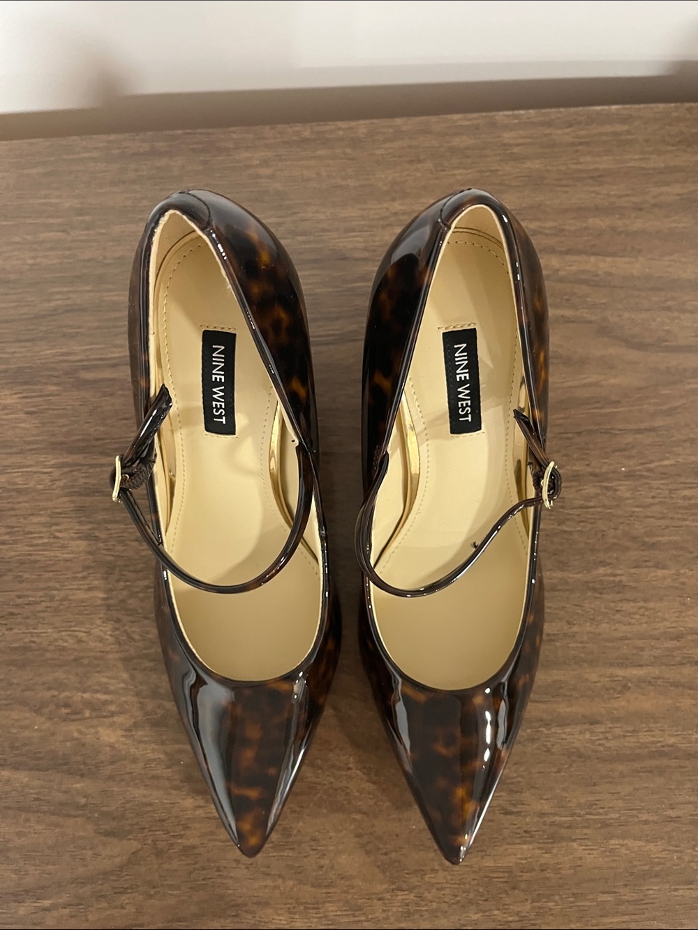 Nine West Tortoiseshell Patent Mary Jane Pointed Pumps - Brown/Black - Picture 5 of 13